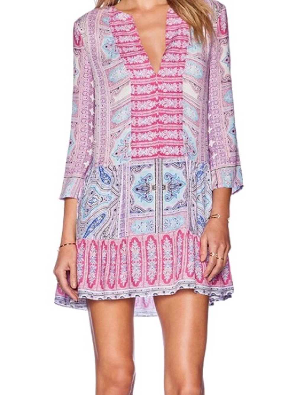 BCBG MaxAzria Dahlia Tunic Dress in Pink & Red Paisley Size Small